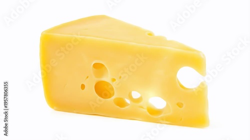 Wedge of Swiss Cheese with Holes Isolated on White Background