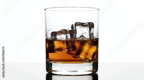 Whiskey With Ice Cubes In A Glass Studio Lighting