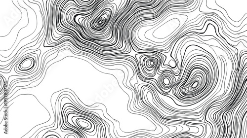 Abstract background topographic map relief contour lines geographic grid black and white illustration