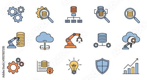 Business icons for technology and finance.