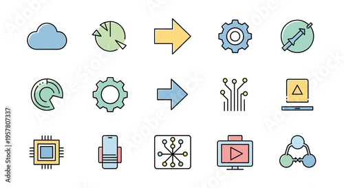 Collection of technology and media icons.