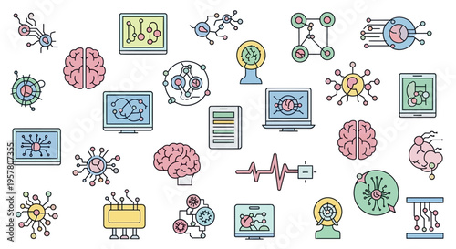Brain and technology icons together.