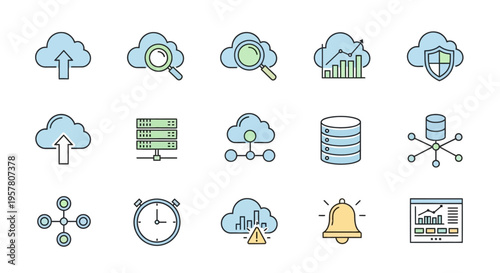 Cloud computing technology icons set.