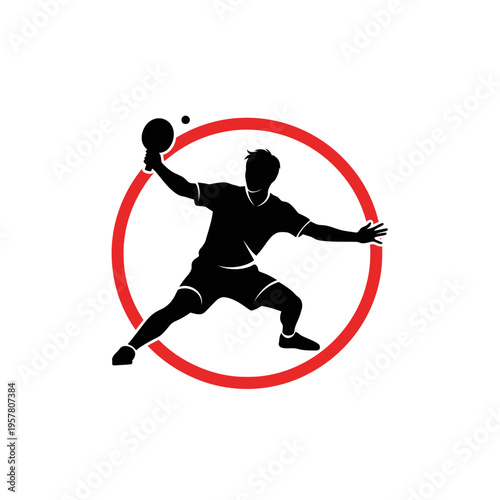 Table tennis player in action silhouette.