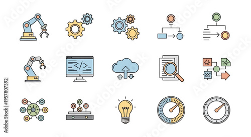 Collection of business and technology icons.