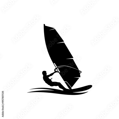 windsurfer in action on water sports.