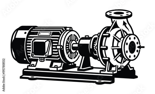 Centrifugal water pump with electric motor technical drawing showing fluid intake and discharge flow directions