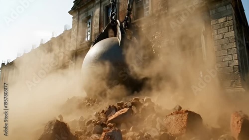 Demolition of old building wrecking.