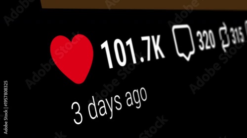 Social network post interaction animation engagement likes comments tracking numbers