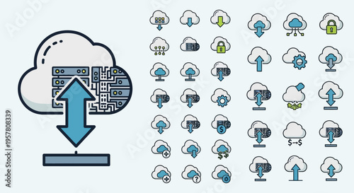 Cloud computing data storage icon.