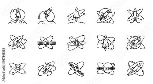 Collection of atom line icons set.