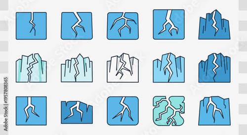 Collection of blue crack graphics icons.
