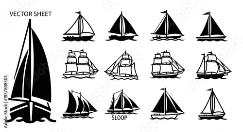 Collection of sailboats and yachts vector.