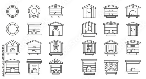 Collection of various architectural gate icons.