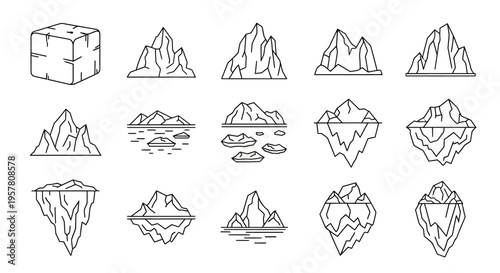 Collection of various icebergs illustrated.