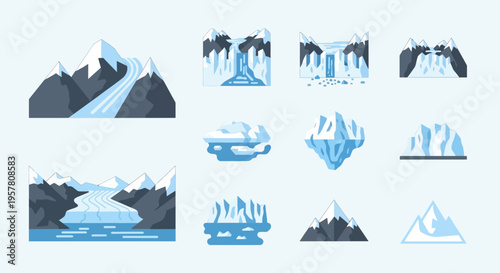 Collection of various iceberg shapes.