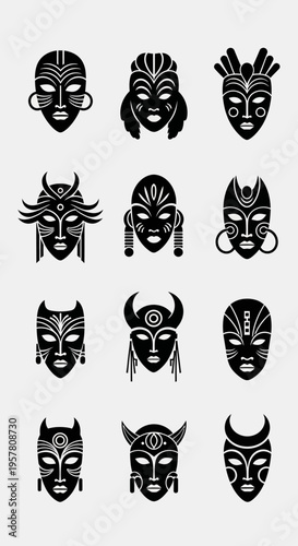 Collection of various tribal masks.