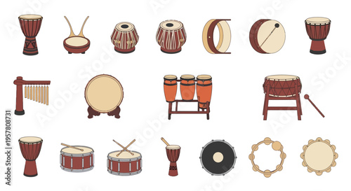 Collection of various traditional drums.