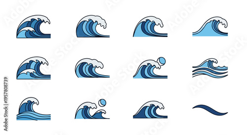 Collection of various wave graphics icons.