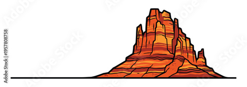 Desert mesa mountain landscape illustration with layered orange and red rock formations