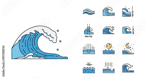 Collection of wave icons and graphics.