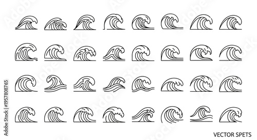 Collection of wave graphics and icons.