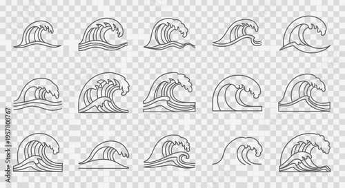Collection of wave line art icons.