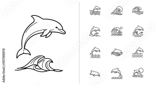 Dolphin jumping out of wave water.