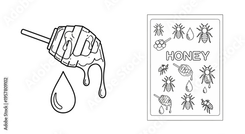 Honey dipper with dripping honey.