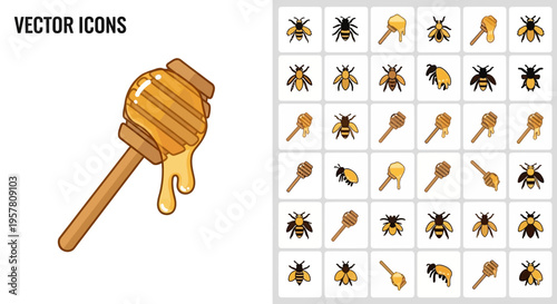 Honey dipper with dripping honey.