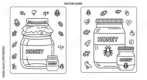 Honey jar with bee and honey.