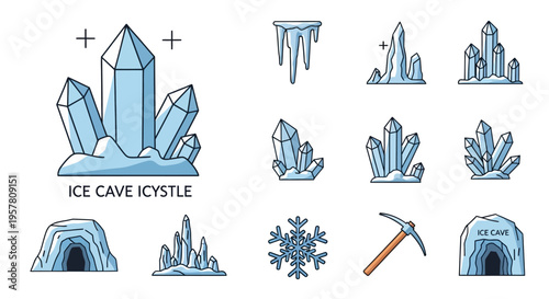 Ice crystals and icicle formations.
