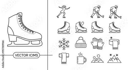 Ice Skating Boots and Accessories Icons.