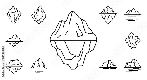 Iceberg line drawings in various shapes.