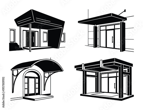Entrance canopies and awnings architectural designs for buildings and shops