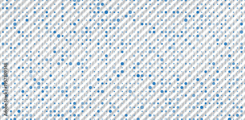 Abstract pattern of blue dots in varying sizes, scattered diagonally on a light background, soft shadows, clean and modern style.. Eps10