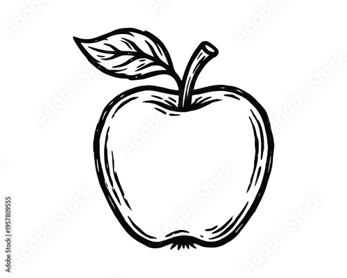 Hand drawn doodle apple with leaf isolated on transparent background design element