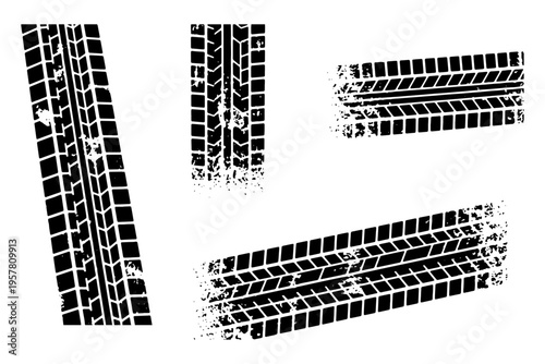 Black Tire Track Marks Vector Illustration Grunge Skid Trail Design