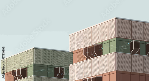 Sustainable Architecture Concept: Passive Cooling and Natural Ventilation Illustration with Building Airflow Paths