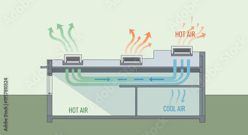 HVAC Ventilation System Diagram Illustrating Air Circulation and Heat Exchange in a Building for Climate Control and Energy Efficiency