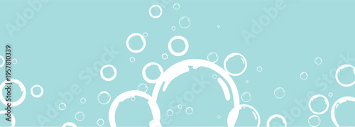 Photography Light blue background with scattered semi-transparent white bubbles of varying sizes, clean airy illustration concept for freshness, hygiene, water, cleaning, and environmental design projects