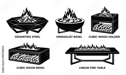 Modern fire pit collection for outdoor patio heating and backyard decoration