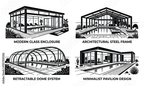 Modern swimming pool enclosures architectural designs glass steel pavilion