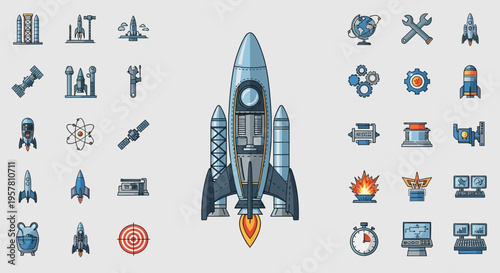 Rocket Ship Blasting Off into Space.