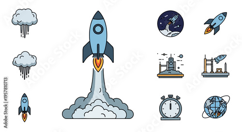 Rocket Ship Blasting Off Into Space.