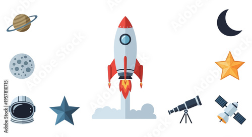 Rocket Ship Blasting Into Space.