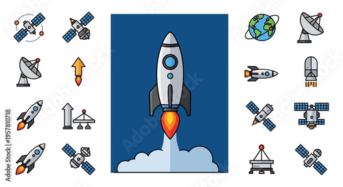 Rocket Ship Blasting Off Into Space.