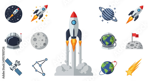 Rocket Ship Blasting Off Into Space.