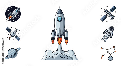 Rocket Ship Launching into Space.