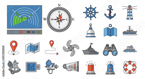 Nautical icons and travel symbols collection.